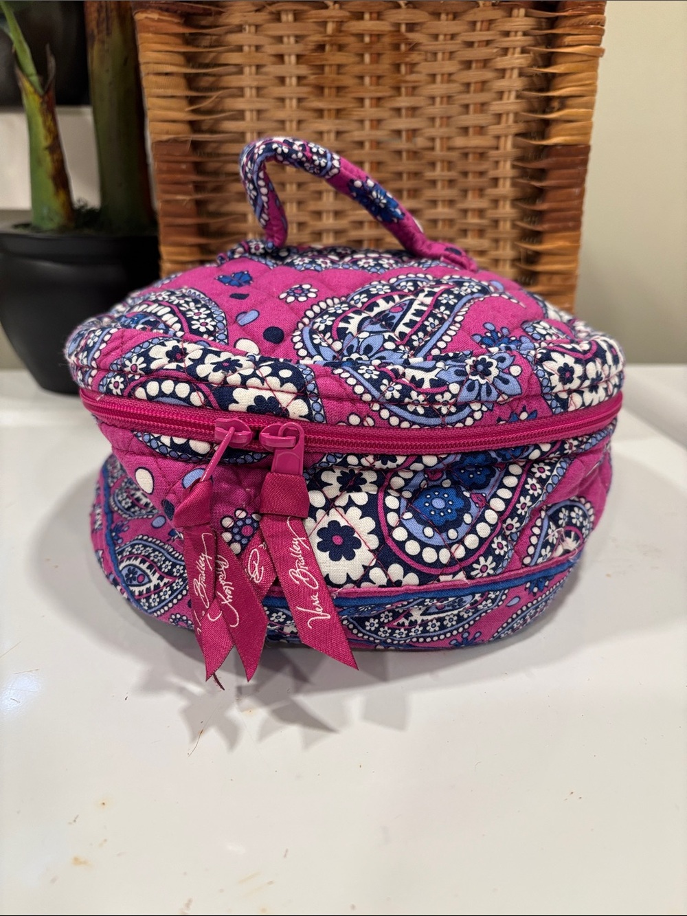 Vera Bradley Round Paisley Travel Cosmetic Case in Boysenberry Print